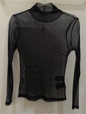 H&M Black Sparkly Sheer Long-Sleeve Mockneck Top